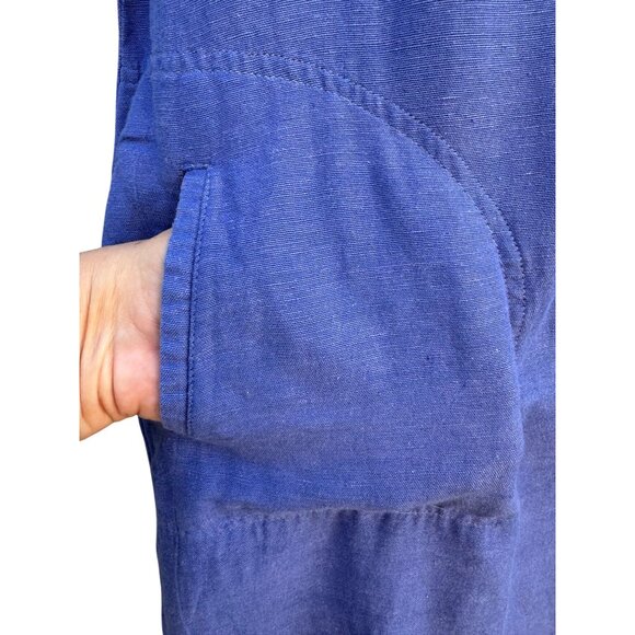 Woman Within Vintage Linen Short Sleeve V-Neck Blue Knee Length Pocket Dress 14W - Picture 7 of 9